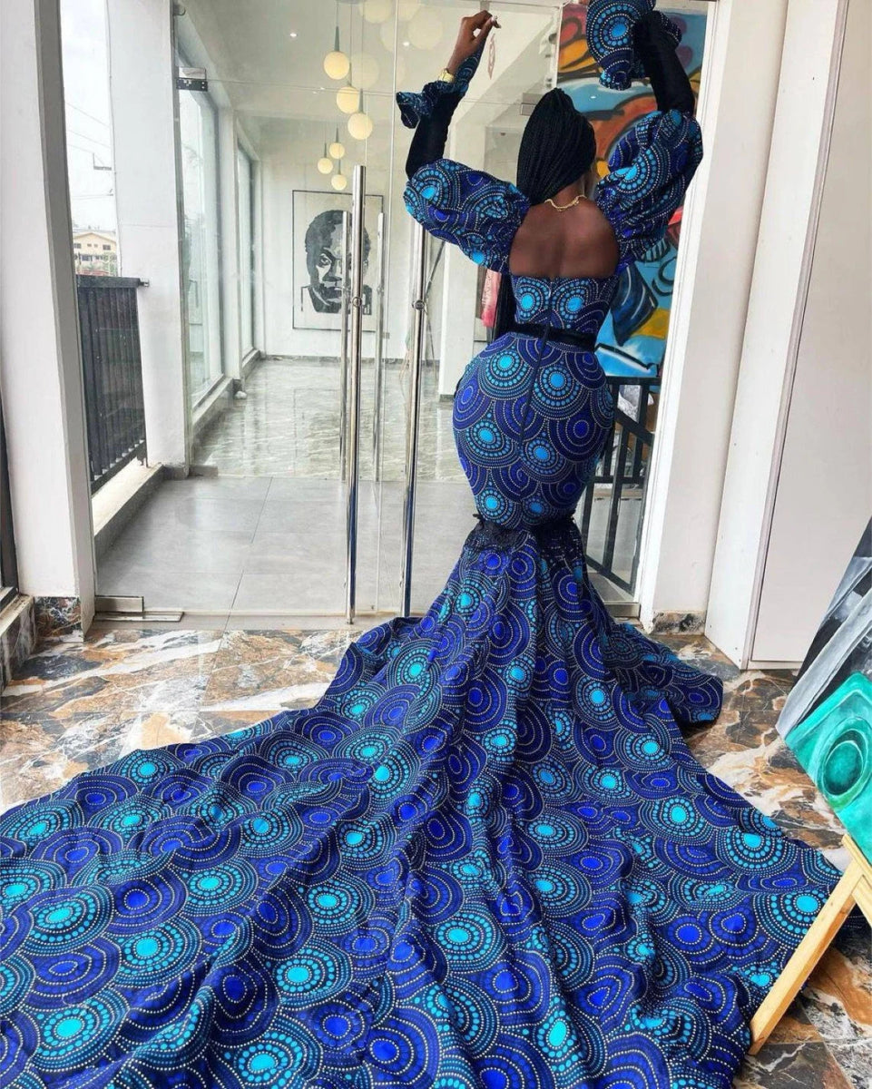 Blue African mermaid dress, Ankara gown African maxi mermaid gown - Flexi Africa - Free Delivery Worldwide only at www.flexiafrica.com