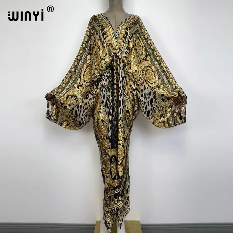 Bohemian Elegance: Silk Rayon Maxi Beach Dress with Hand-Rolled Feel - Flexi Africa - Flexi Africa offers Free Delivery Worldwide - Vibrant African traditional clothing showcasing bold prints and intricate designs