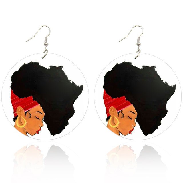 Boho Chic: 1PC African Ethnic Wooden Earrings Round 80mm x 60mm - Flexi Africa offers Free Delivery Worldwide