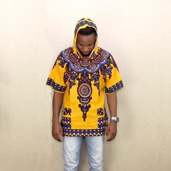Bold African Street Style: Men's Dashiki Fabric Elongated Hoodie for Hip Hop and Hipster Fashion - Flexi Africa Free Delivery