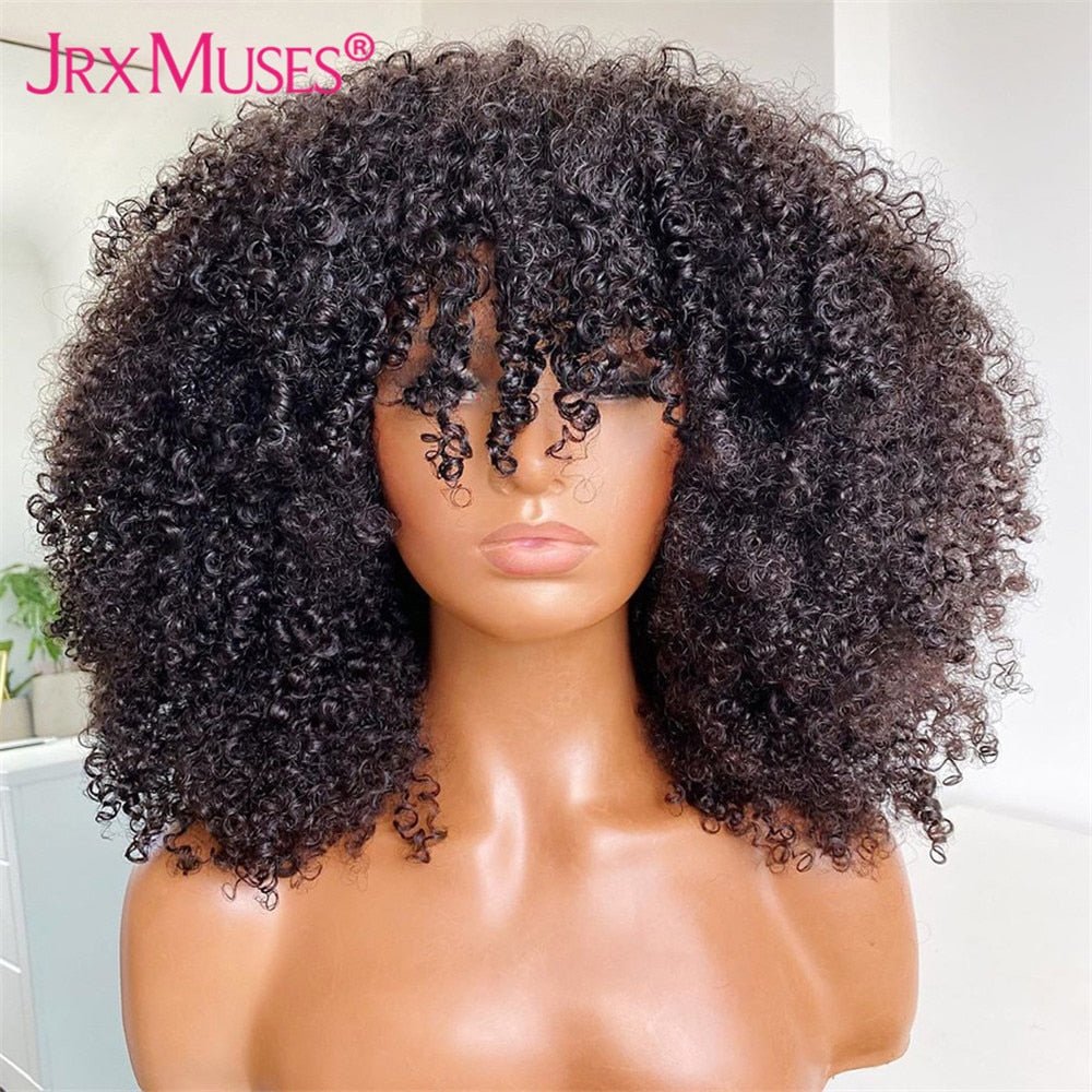 Bouncy Kinks: Glueless Afro Kinky Curly Bob Wig with Bangs - Flexi Africa - Flexi Africa offers Free Delivery Worldwide - Vibrant African traditional clothing showcasing bold prints and intricate designs