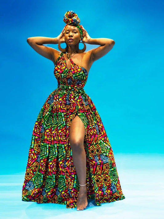 Box of 10 Belle Rainbow African Print Infinity Dresses | Wholesale Ankara Clothing - Free Delivery Worldwide only at Flexi Africa