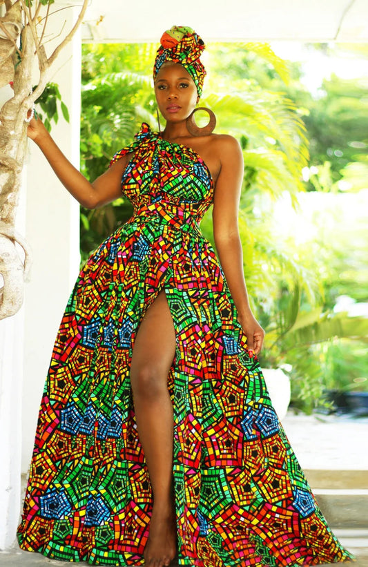 Box of 10 Belle Rainbow African Print Infinity Dresses | Wholesale Ankara Clothing - Free Delivery Worldwide only at Flexi Africa