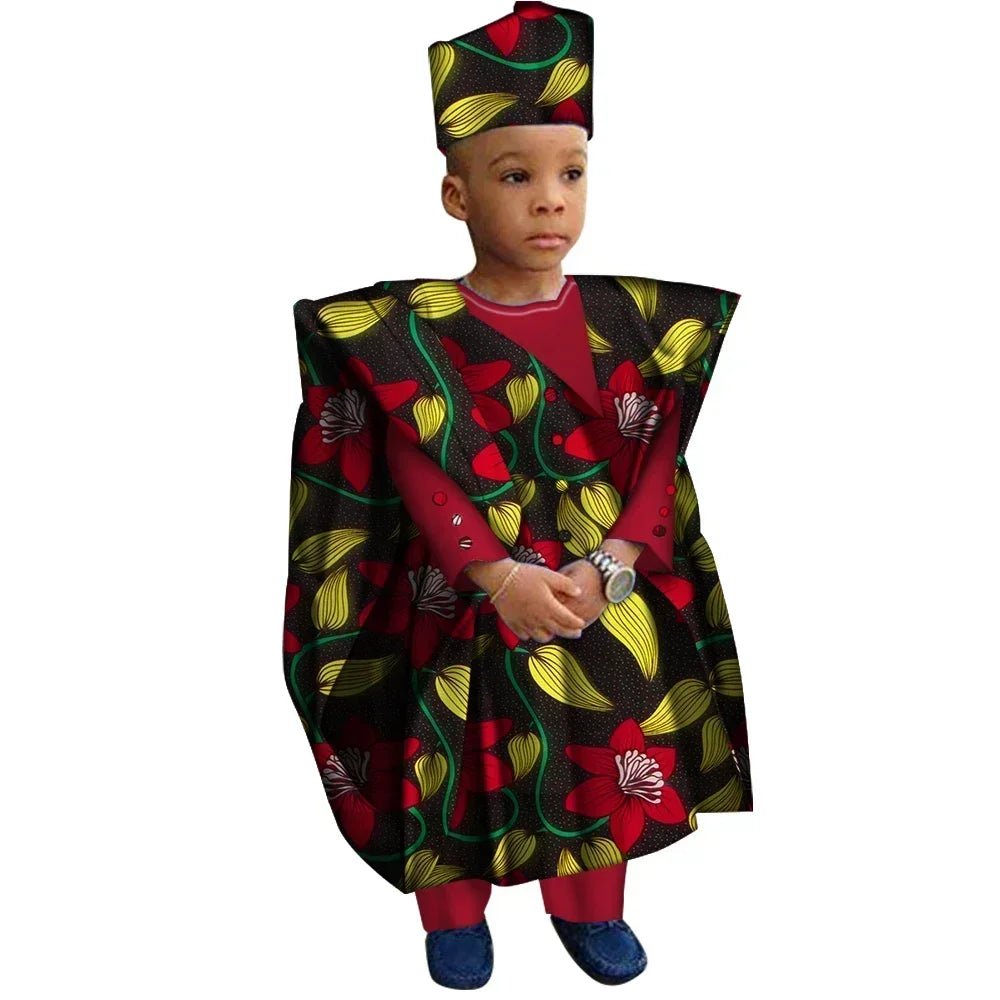 Boys' African-Print Tunic, Trousers & Hat Outfit - Free Delivery Worldwide only at Flexi Africa