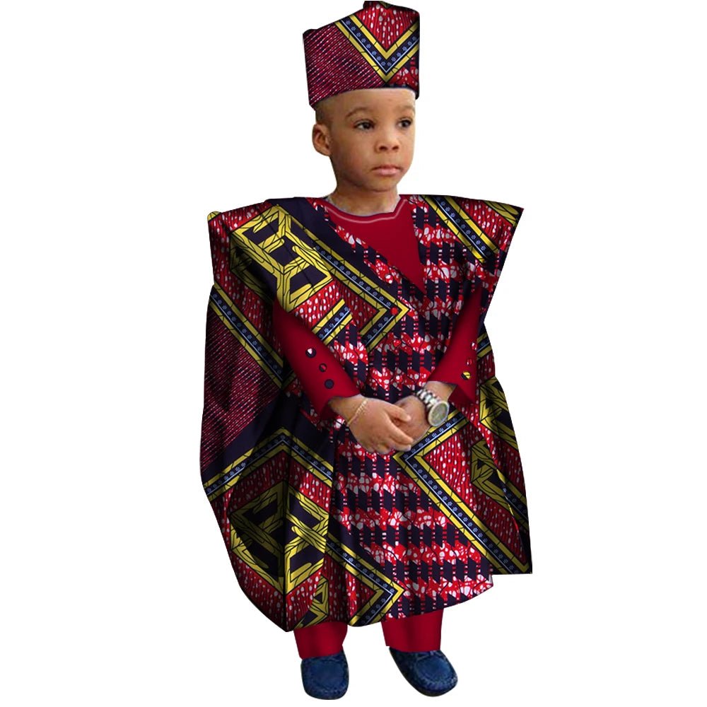 Boys' African-Print Tunic, Trousers & Hat Outfit - Free Delivery Worldwide only at Flexi Africa