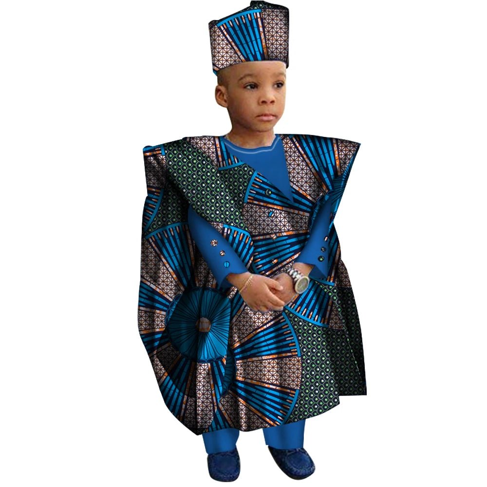 Boys' African-Print Tunic, Trousers & Hat Outfit - Free Delivery Worldwide only at Flexi Africa