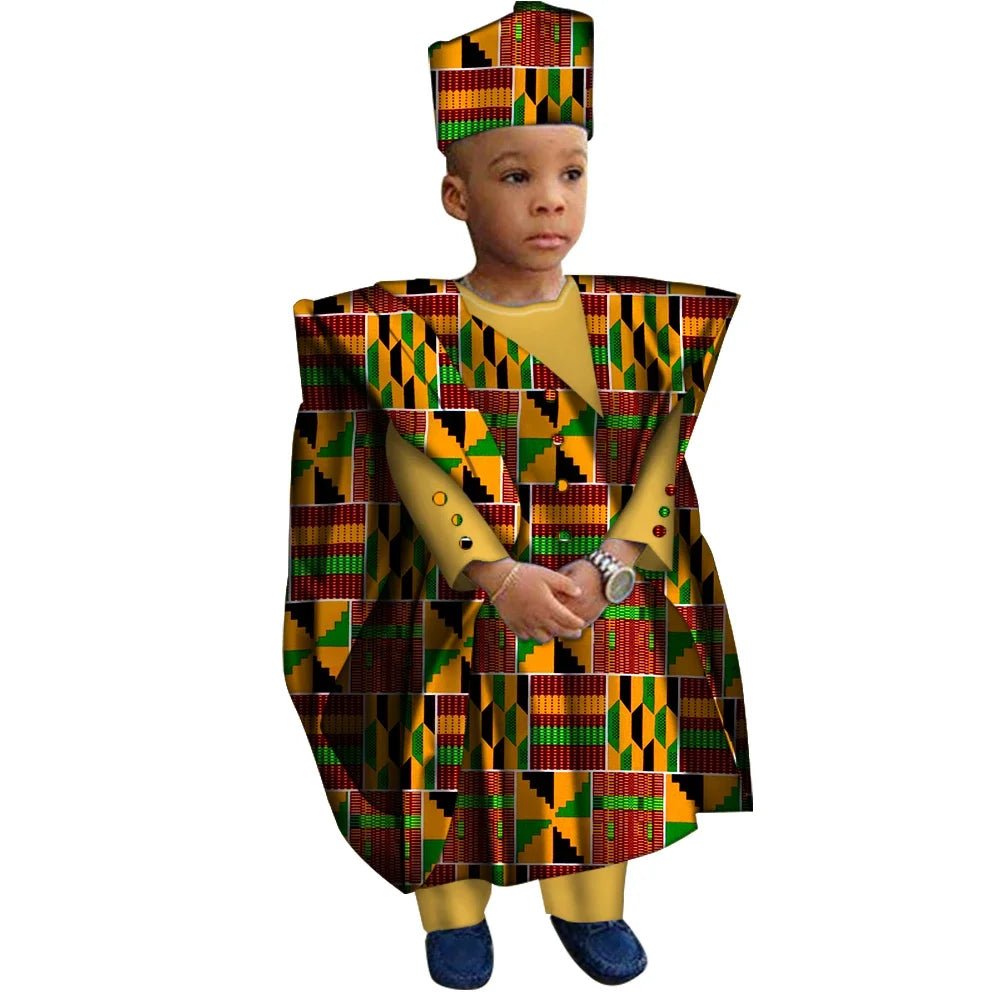 Boys' African-Print Tunic, Trousers & Hat Outfit - Free Delivery Worldwide only at Flexi Africa