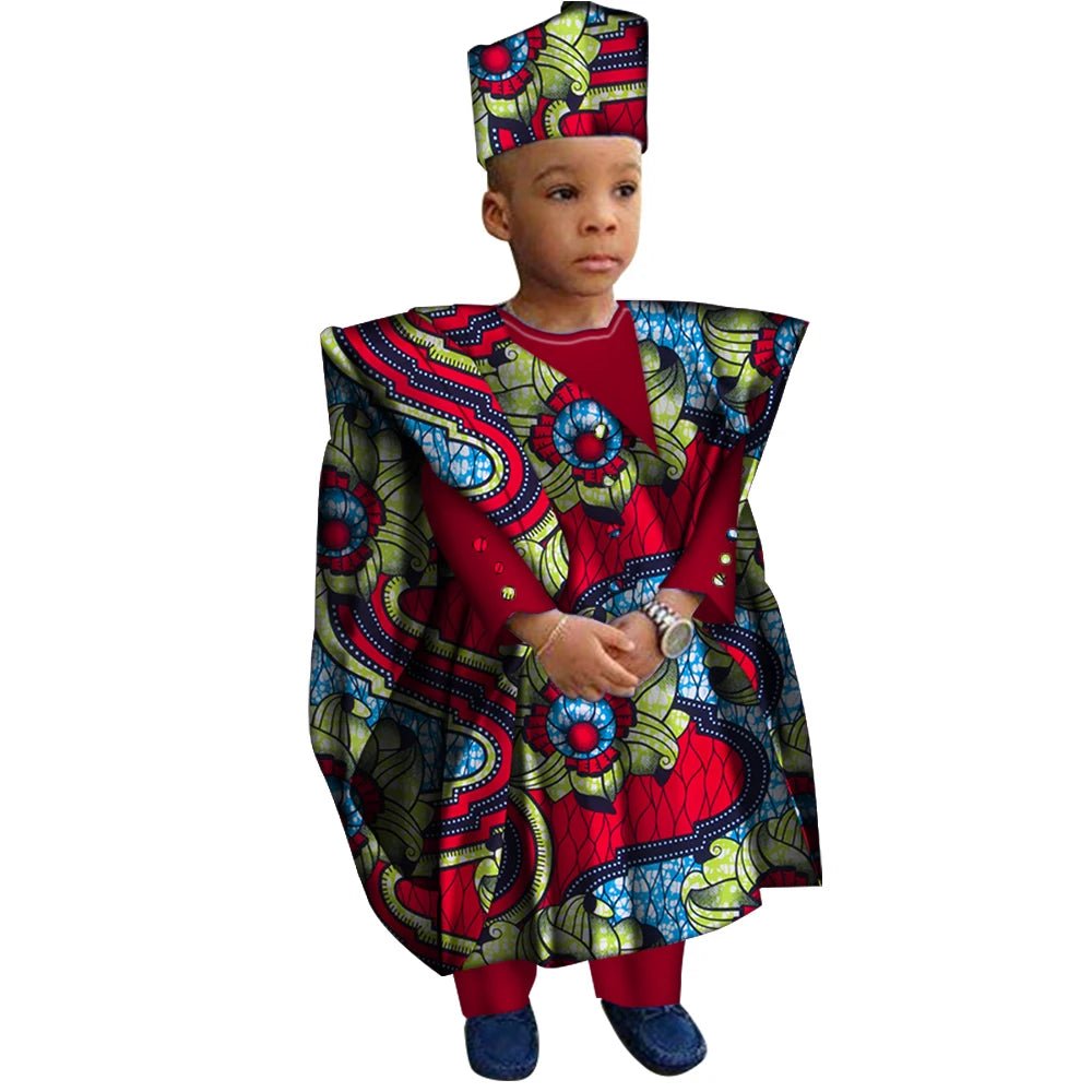 Boys' African-Print Tunic, Trousers & Hat Outfit - Free Delivery Worldwide only at Flexi Africa