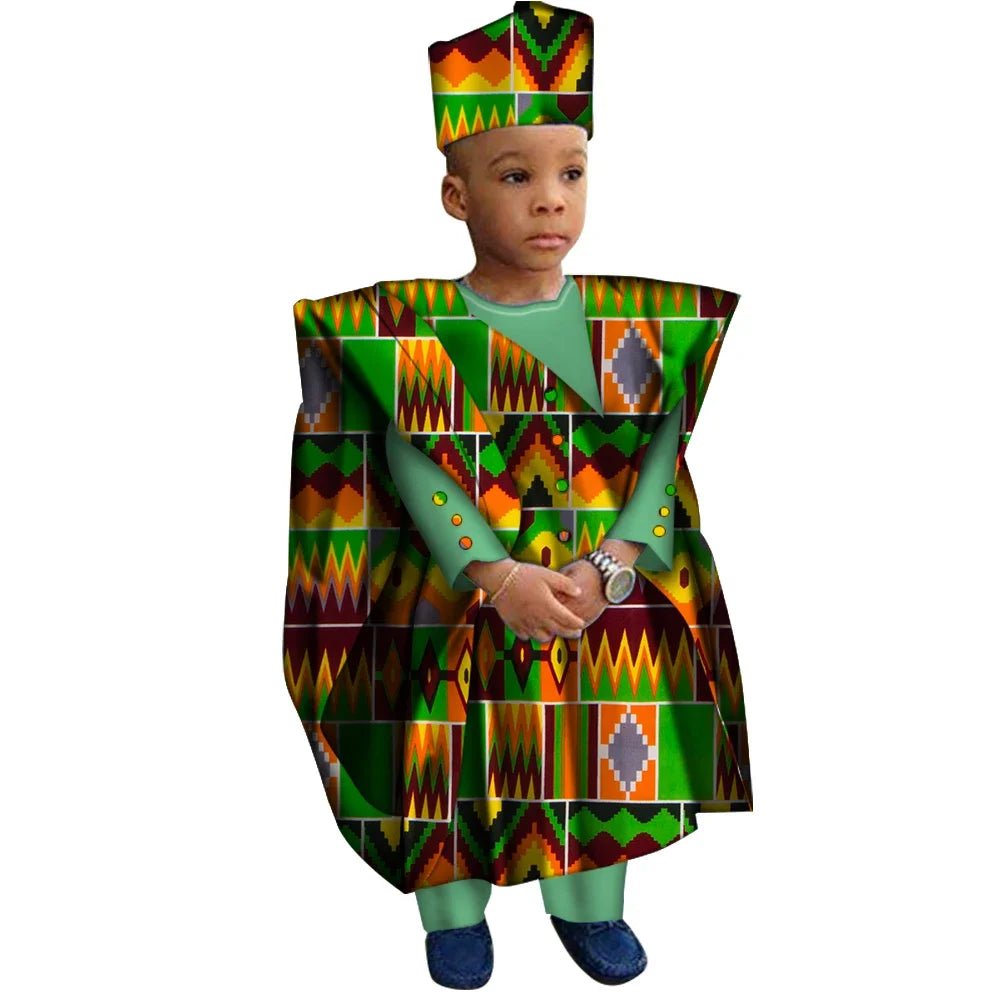 Boys' African-Print Tunic, Trousers & Hat Outfit - Free Delivery Worldwide only at Flexi Africa