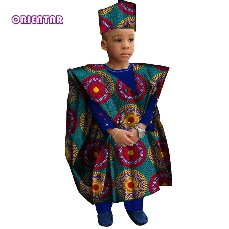 Boys' African-Print Tunic, Trousers & Hat Outfit - Free Delivery Worldwide only at Flexi Africa