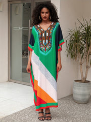Caftan Dress Plus Size Boho Beach Cover - Up, Multi - Color Tribal Print - Flexi Africa - Free Delivery Worldwide only at www.flexiafrica.com