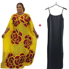 Chic African Bazin Riche Dresses: Effortlessly Elegant Women's Casual Maxi Dress - Flexi Africa - Flexi Africa offers Free Delivery Worldwide - Vibrant African traditional clothing showcasing bold prints and intricate designs