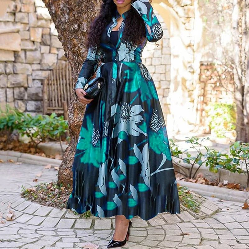Chic and Elegant: Long African Print Dress for Women - Ankara Dashiki Inspired Boho Robe - Flexi Africa - Flexi Africa offers Free Delivery Worldwide - Vibrant African traditional clothing showcasing bold prints and intricate designs