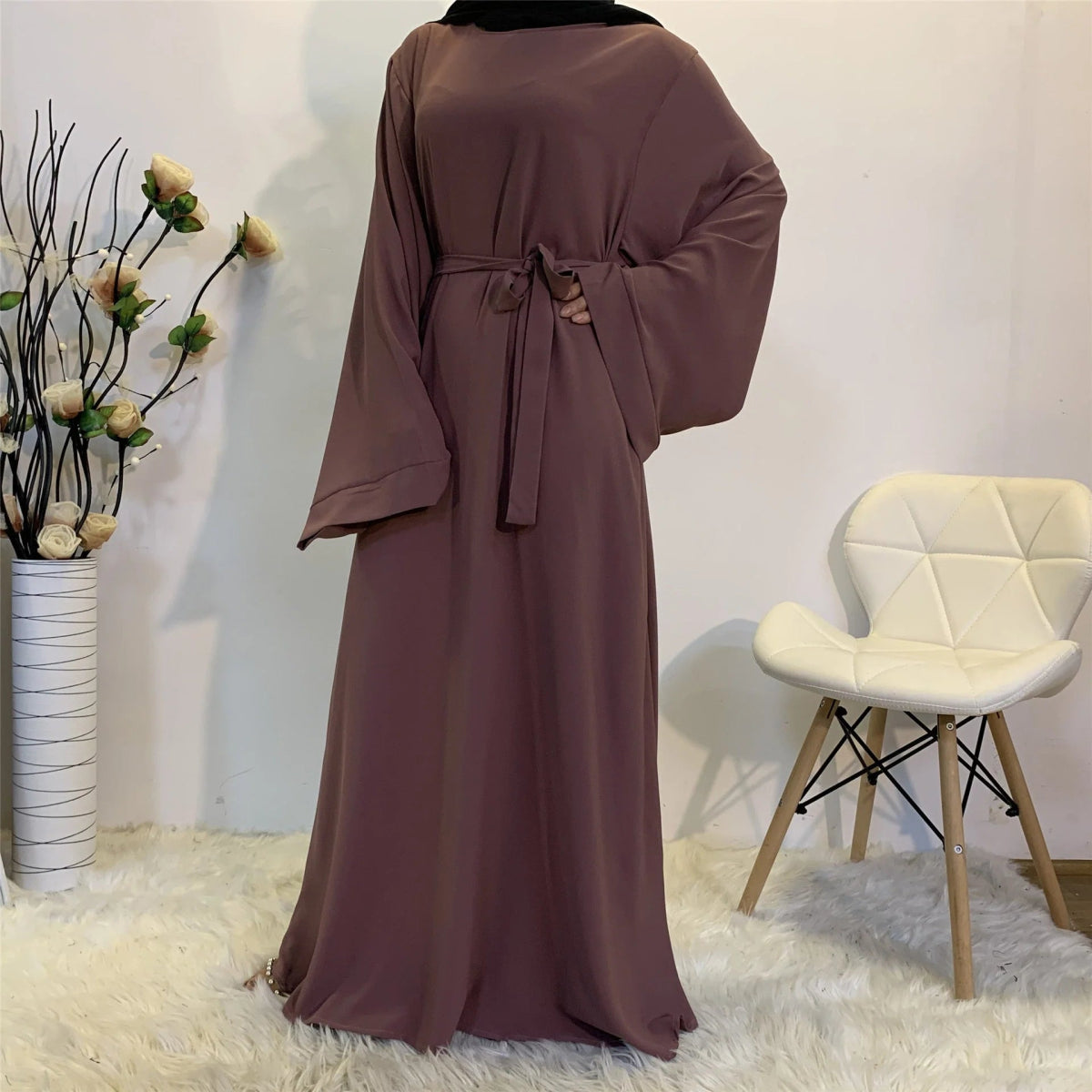 Chic and Modest: Muslim Fashion Hijab Dubai Abaya Long Dresses with Sashes for Women - Free Delivery Worldwide