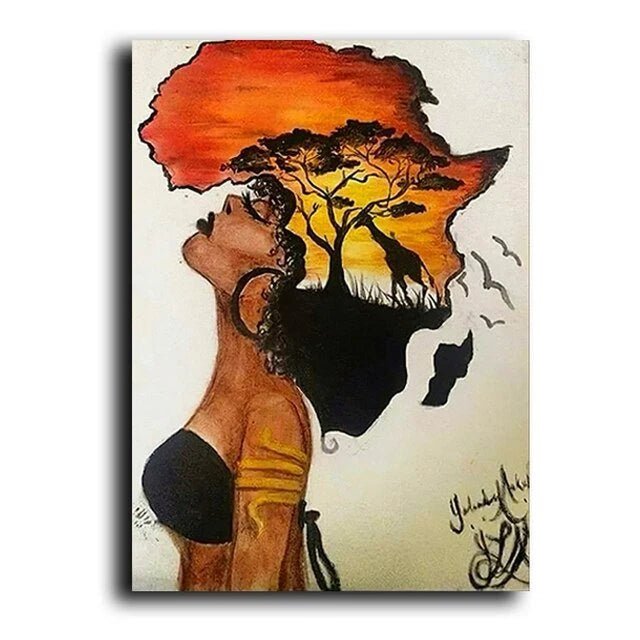 Classical African Woman Abstract Africa Map Shape Head Canvas Painting Posters and Prints Wall Art Aesthetic Picture Home Decor - Free Delivery Worldwide only at Flexi Africa