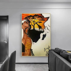 Classical African Woman Abstract Africa Map Shape Head Canvas Painting Posters and Prints Wall Aesthetic Picture Home Decor
