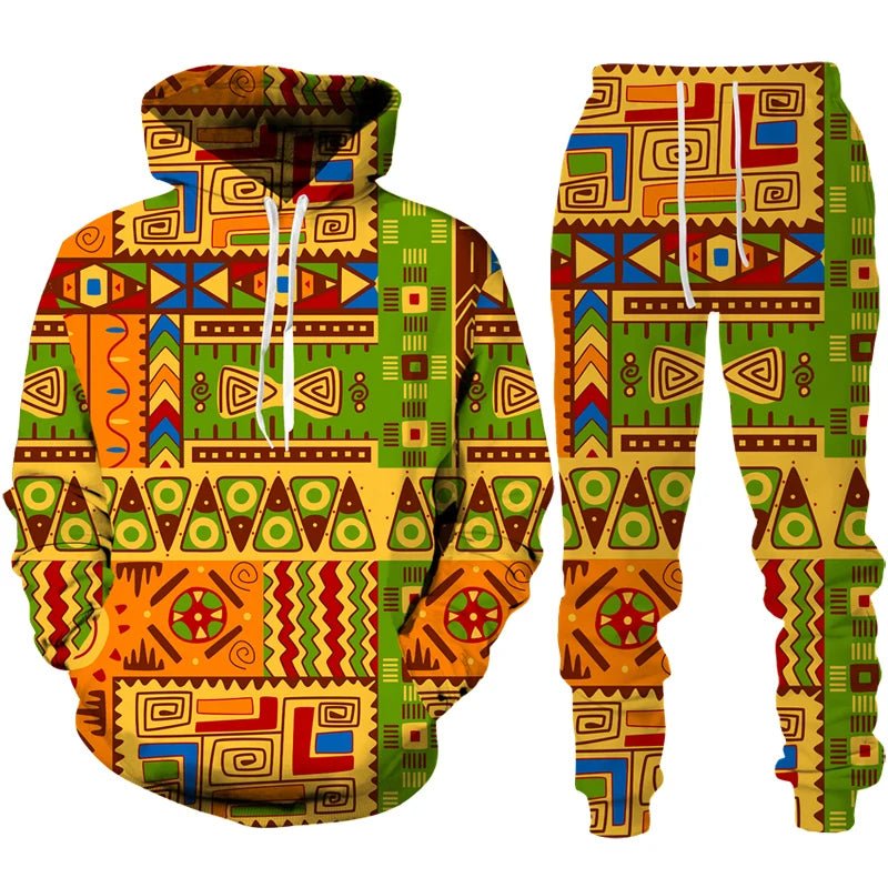 Colorful African Folk Print Unisex Tracksuit Set – 2PC Hoodie and Pants Ethnic Sportswear - Free Delivery Worldwide only at Flexi Africa