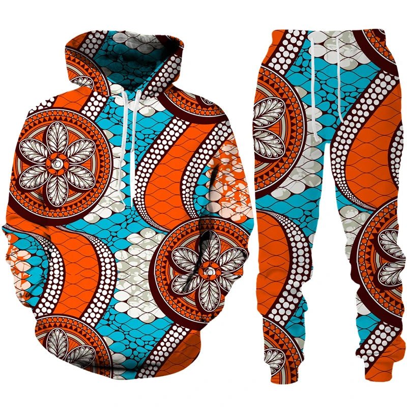 Colorful African Folk Print Unisex Tracksuit Set – 2PC Hoodie and Pants Ethnic Sportswear - Free Delivery Worldwide only at Flexi Africa