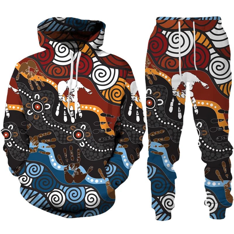 Colorful African Folk Print Unisex Tracksuit Set – 2PC Hoodie and Pants Ethnic Sportswear - Free Delivery Worldwide only at Flexi Africa