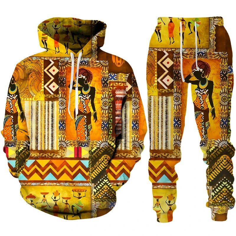 Colorful African Folk Print Unisex Tracksuit Set – 2PC Hoodie and Pants Ethnic Sportswear - Free Delivery Worldwide only at Flexi Africa