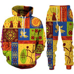 Colorful African Folk Print Unisex Tracksuit Set – 2PC Hoodie and Pants Ethnic Sportswear - Free Delivery Worldwide only at Flexi Africa