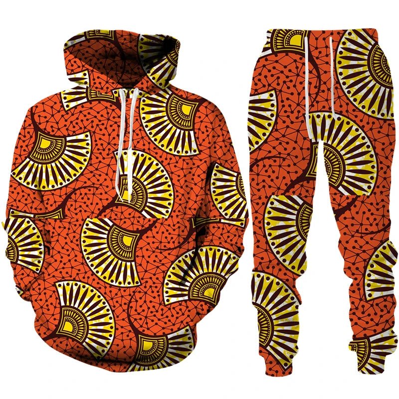 Colorful African Folk Print Unisex Tracksuit Set – 2PC Hoodie and Pants Ethnic Sportswear - Free Delivery Worldwide only at Flexi Africa