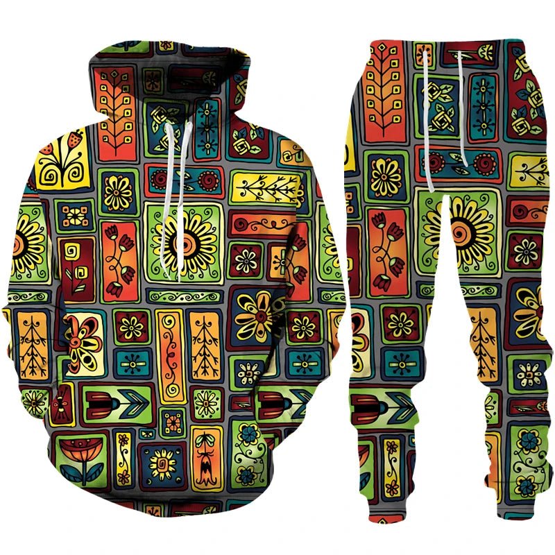 Colorful African Folk Print Unisex Tracksuit Set – 2PC Hoodie and Pants Ethnic Sportswear - Free Delivery Worldwide only at Flexi Africa