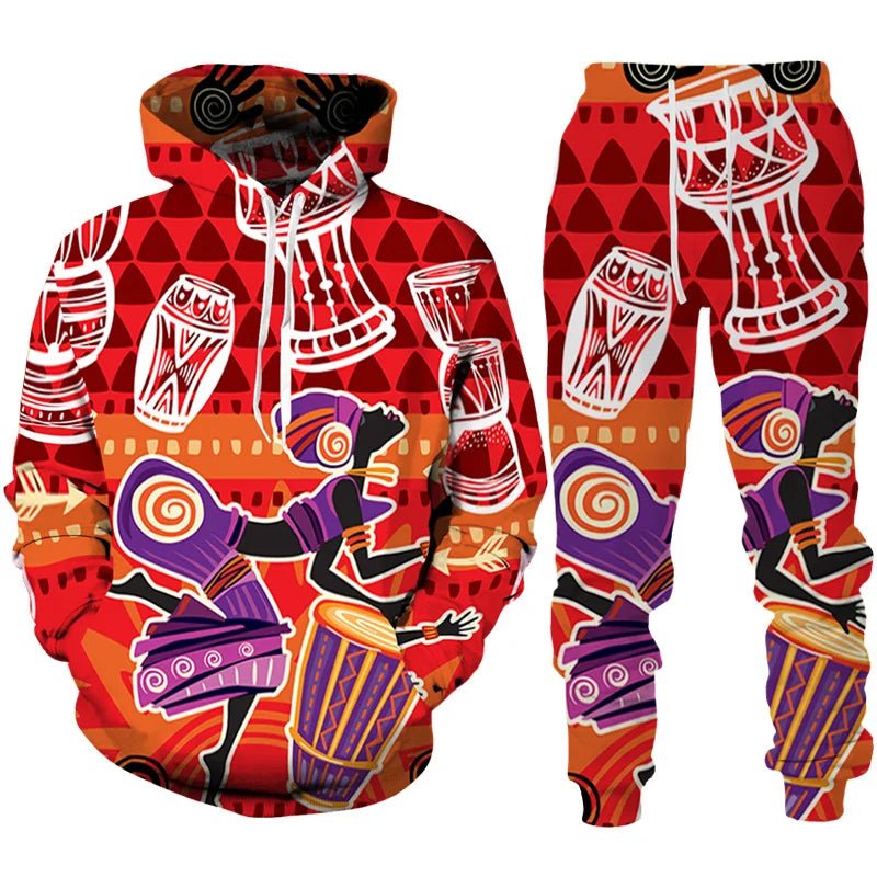 Colorful African Folk Print Unisex Tracksuit Set – 2PC Hoodie and Pants Ethnic Sportswear - Free Delivery Worldwide only at Flexi Africa