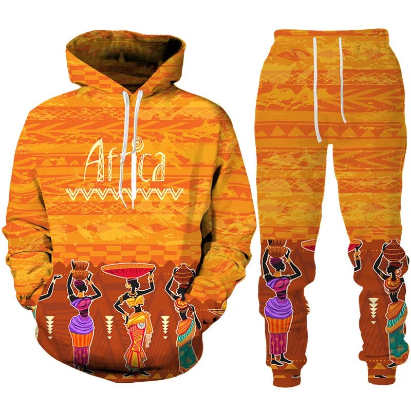 African Folk Print Unisex Tracksuit Set – 2PC Hoodie and Pants Ethnic Sportswear - Free Delivery only at Flexi Africa