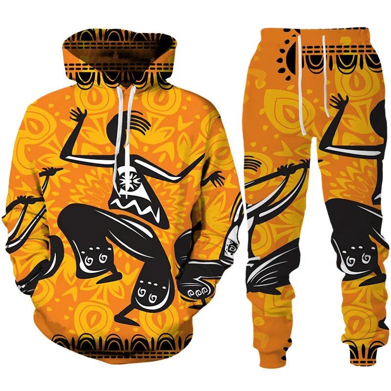 Colorful African Folk Print Unisex Tracksuit Set – 2PC Hoodie and Pants Ethnic Sportswear - Free Delivery Worldwide only at Flexi Africa
