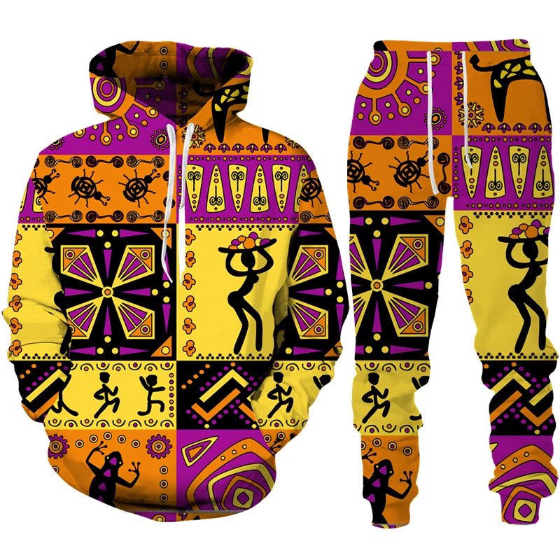 Colorful African Folk Print Unisex Tracksuit Set – 2PC Hoodie and Pants Ethnic Sportswear - Free Delivery Worldwide only at Flexi Africa