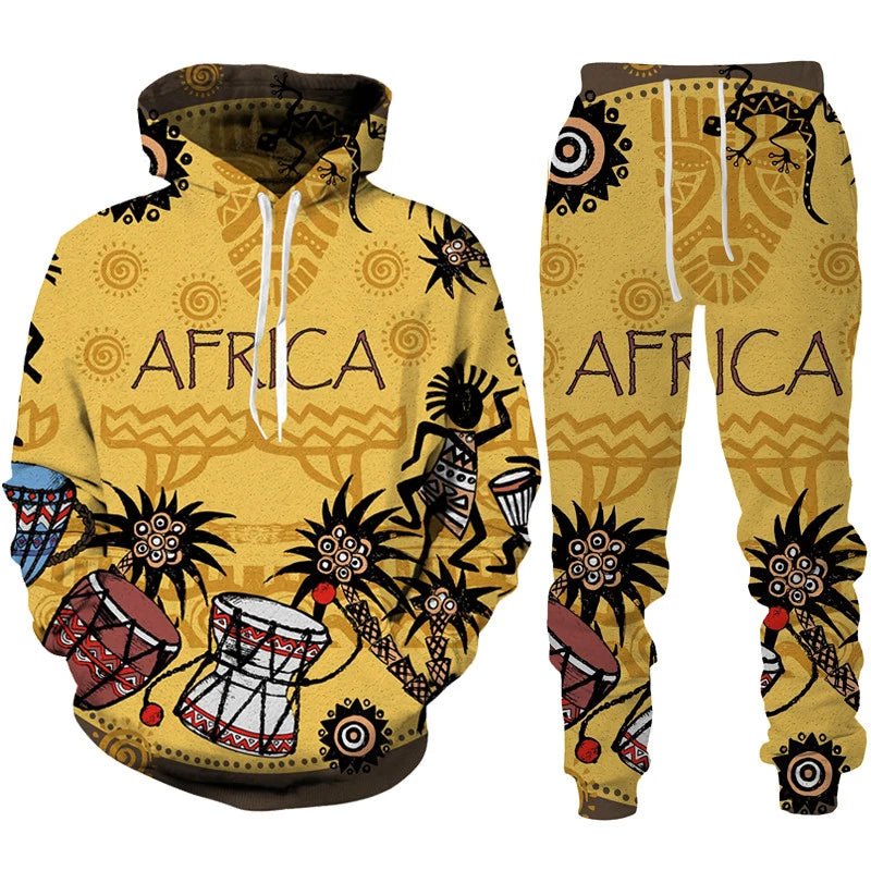 Colorful African Folk Print Unisex Tracksuit Set – 2PC Hoodie and Pants Ethnic Sportswear - Free Delivery Worldwide only at Flexi Africa
