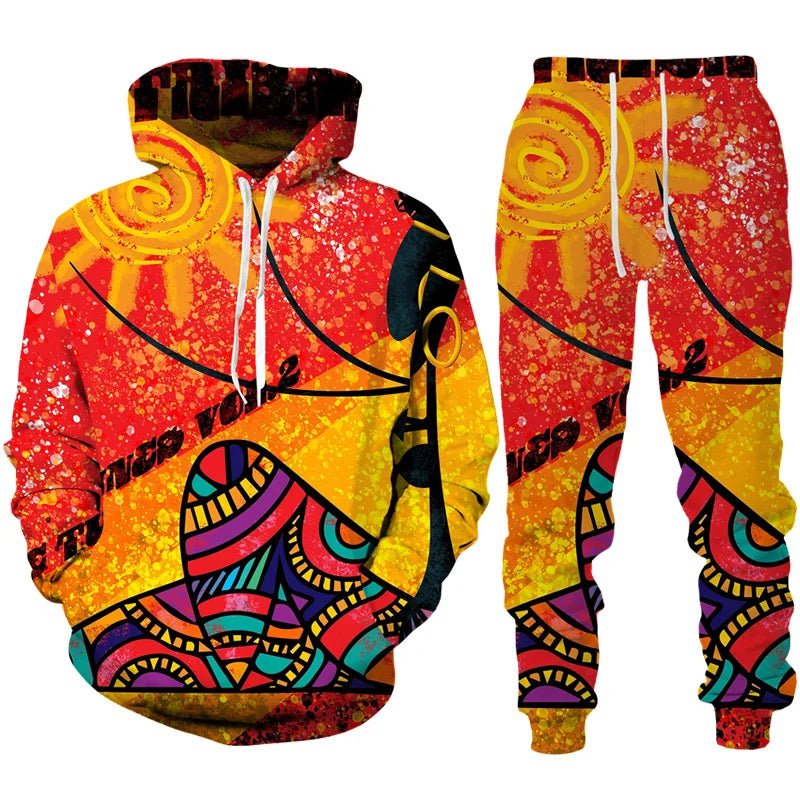 Colorful African Folk Print Unisex Tracksuit Set – 2PC Hoodie and Pants Ethnic Sportswear - Free Delivery Worldwide only at Flexi Africa