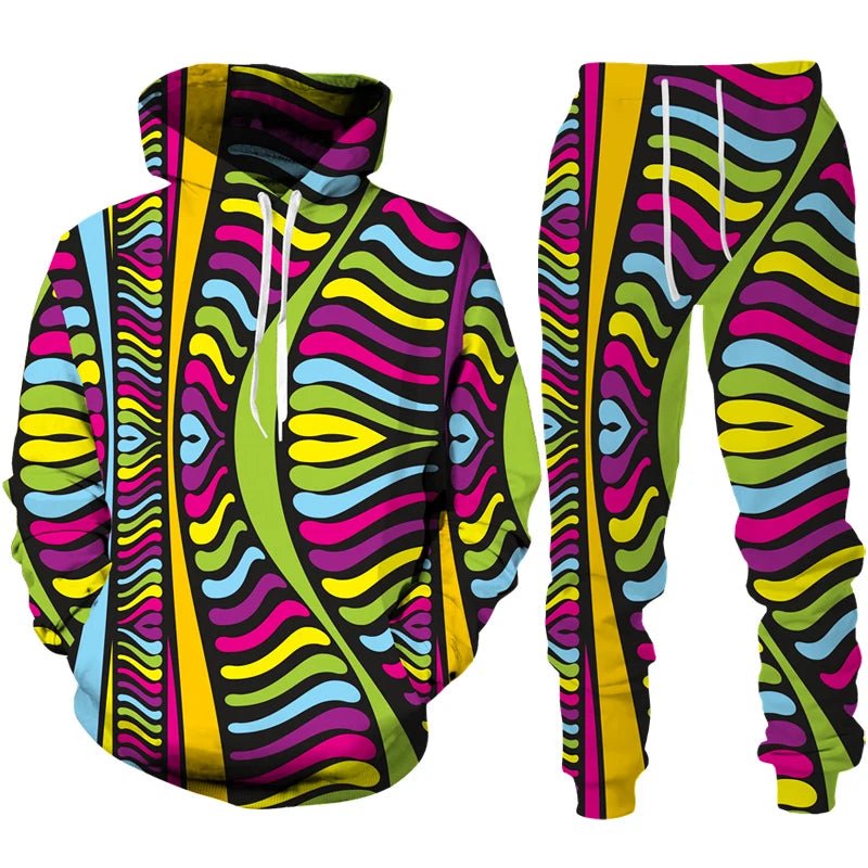 Colorful African Folk Print Unisex Tracksuit Set – 2PC Hoodie and Pants Ethnic Sportswear - Free Delivery Worldwide only at Flexi Africa