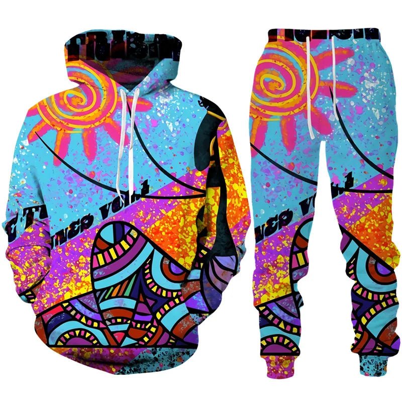 Colorful African Folk Print Unisex Tracksuit Set – 2PC Hoodie and Pants Ethnic Sportswear - Free Delivery Worldwide only at Flexi Africa