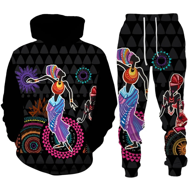 Colorful African Folk Print Unisex Tracksuit Set – 2PC Hoodie and Pants Ethnic Sportswear - Free Delivery Worldwide only at Flexi Africa