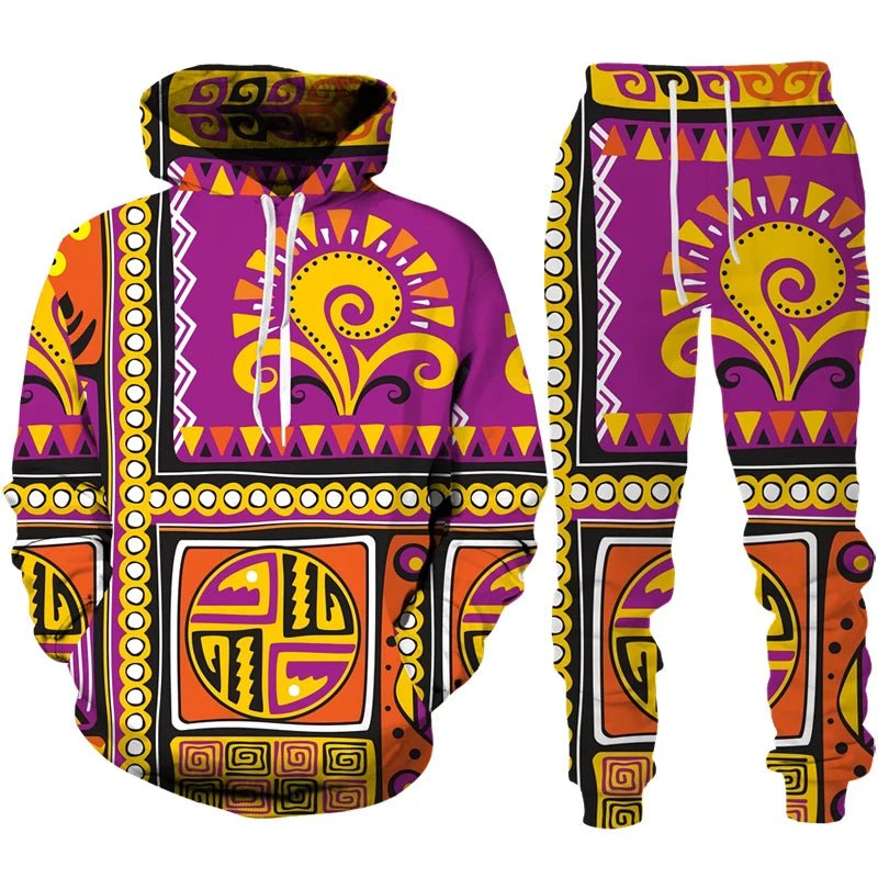 Colorful African Folk Print Unisex Tracksuit Set – 2PC Hoodie and Pants Ethnic Sportswear - Free Delivery Worldwide only at Flexi Africa