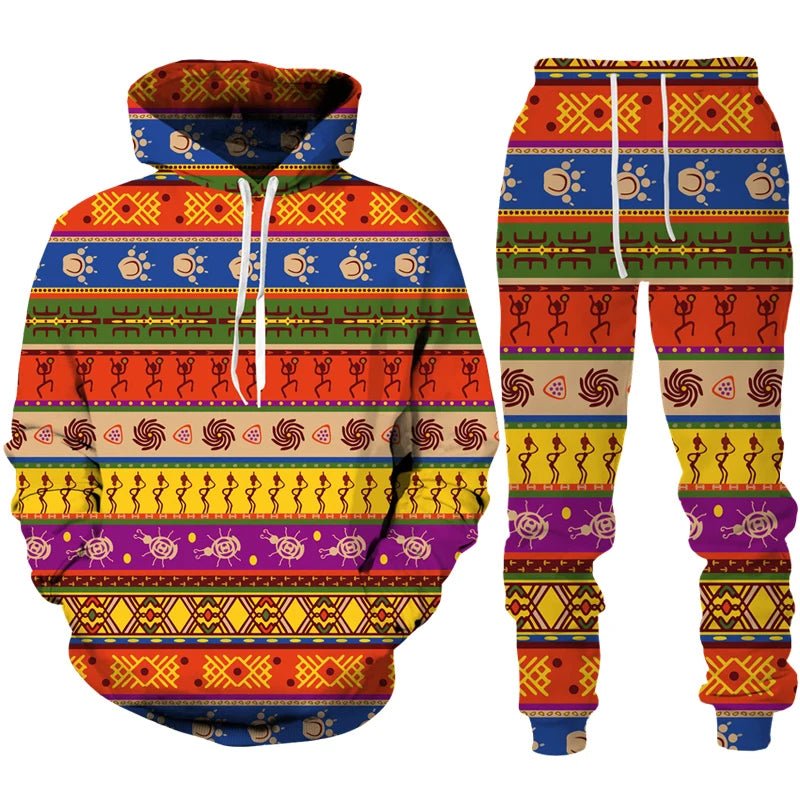 Colorful African Folk Print Unisex Tracksuit Set – 2PC Hoodie and Pants Ethnic Sportswear - Free Delivery Worldwide only at Flexi Africa