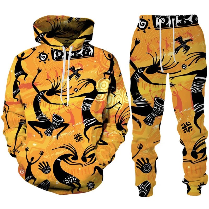 Colorful African Folk Print Unisex Tracksuit Set – 2PC Hoodie and Pants Ethnic Sportswear - Free Delivery Worldwide only at Flexi Africa