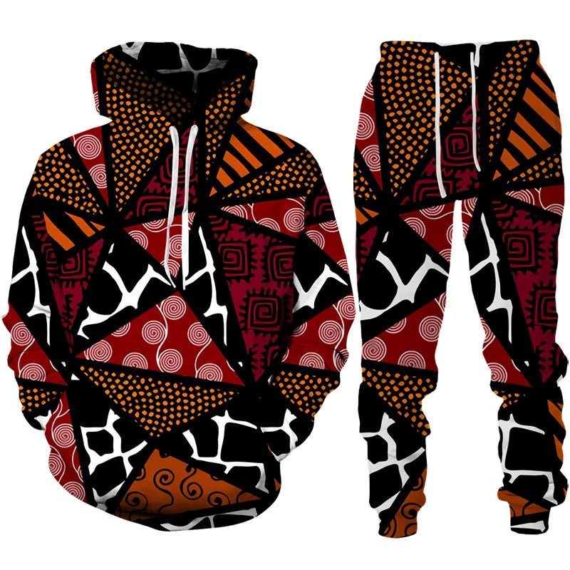 Colorful African Folk Print Unisex Tracksuit Set – 2PC Hoodie and Pants Ethnic Sportswear - Free Delivery Worldwide only at Flexi Africa