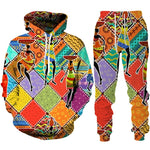 Colorful African Folk Print Unisex Tracksuit Set – 2PC Hoodie and Pants Ethnic Sportswear - Free Delivery Worldwide only at Flexi Africa