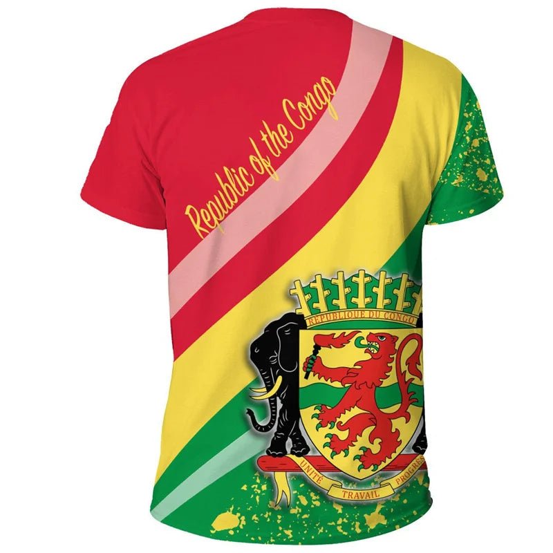Congo Coat of Arms Graphic T-Shirt – Men’s & Kids’ 3D Print Summer Short Sleeve Casual Top - Free Delivery Worldwide only at Flexi Africa