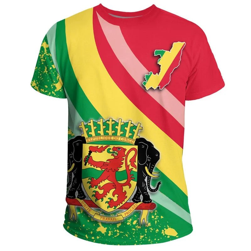 Congo Coat of Arms Graphic T-Shirt – Men’s & Kids’ 3D Print Summer Short Sleeve Casual Top - Free Delivery Worldwide only at Flexi Africa
