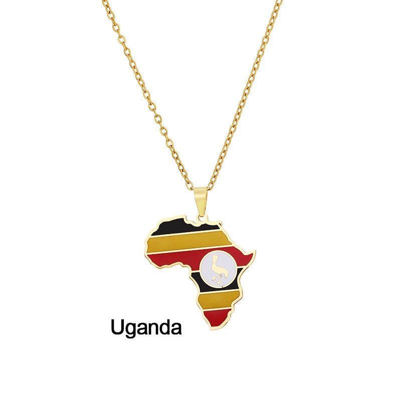 Continent Chic: African Map Geometric Pendant Necklace in Stainless Steel - Flexi Africa - Free Delivery Worldwide