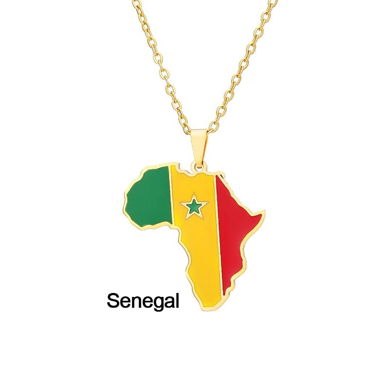 Continent Chic: African Map Geometric Pendant Necklace in Stainless Steel - Flexi Africa - Free Delivery Worldwide