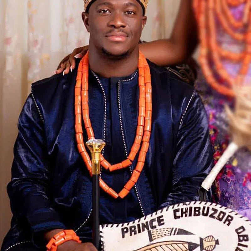 Coral Bead Jewelry Sets for Nigerian Weddings – Exquisite Necklace and Bracelet Ensemble for the Groom - Flexi Africa - Flexi Africa offers Free Delivery Worldwide - Vibrant African traditional clothing showcasing bold prints and intricate designs