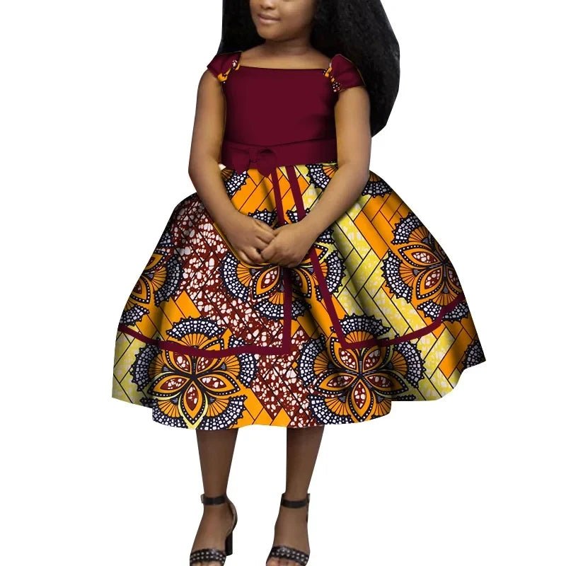 Cute Ankara Girls Dress – Bazin Riche African Print Bow Tie Party Outfit for Kids - Free Delivery Worldwide only at Flexi Africa