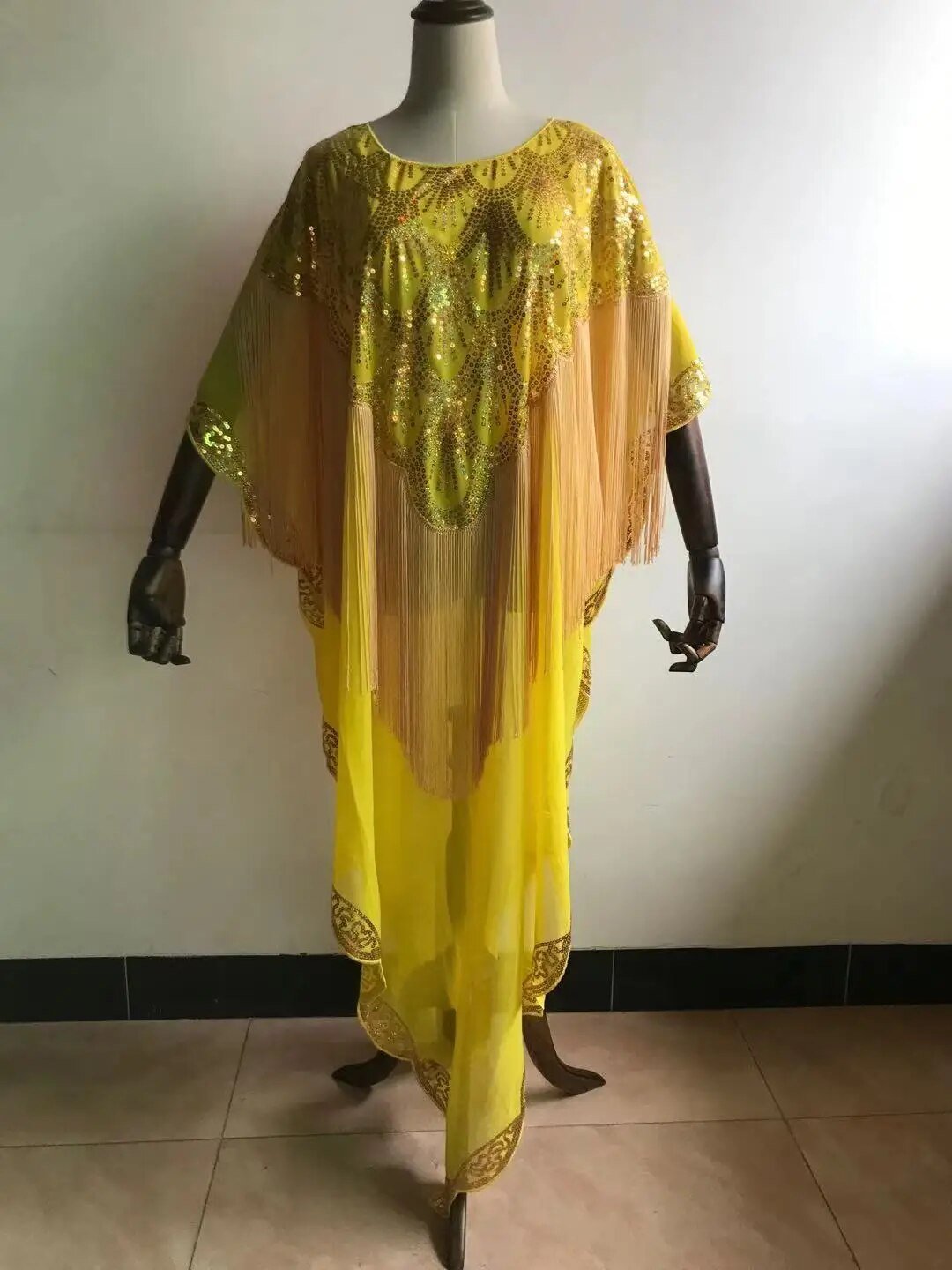Dashiki Abaya: Timeless African Elegance in Chiffon with Tassel Sequins - Flexi Africa - www.flexiafrica.com - Free Postage!