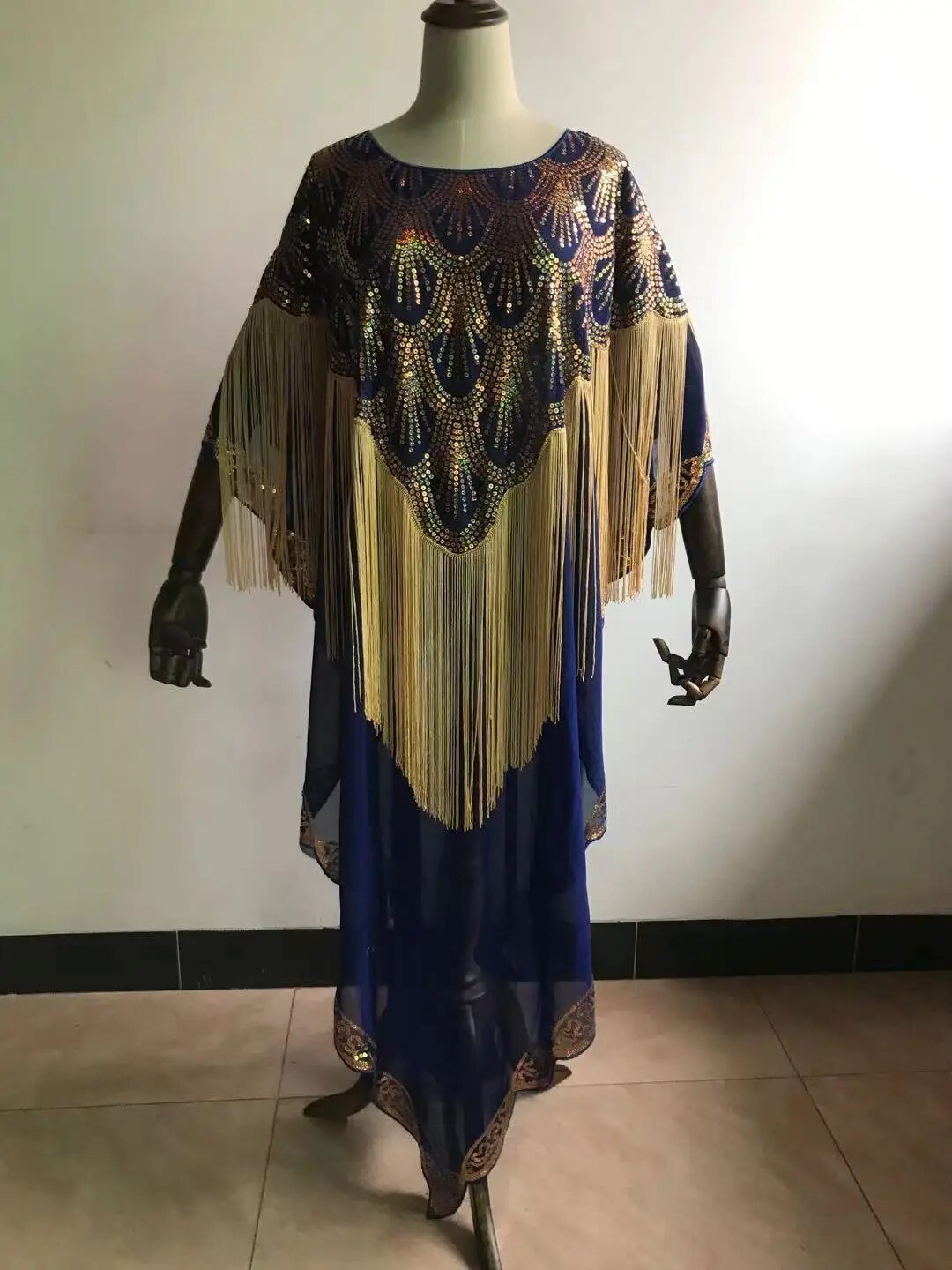 Dashiki Abaya: Timeless African Elegance in Chiffon with Tassel Sequins - Flexi Africa - www.flexiafrica.com - Free Postage!