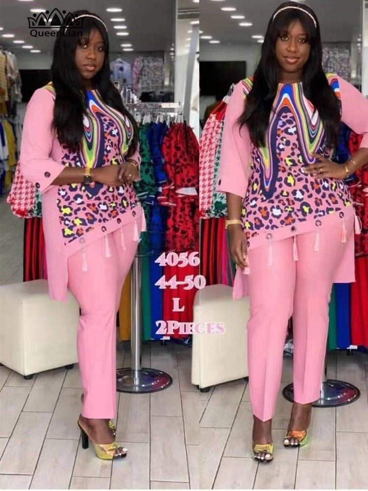 Dashiki African 2 Colors New Fashion Suit (Dress and Trousers) Suit African For Lady - Flexi Africa - Free Delivery only